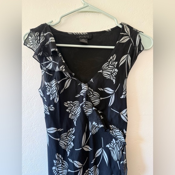 The Limited Silk Black and Blue Floral Bias Cut Midi Dress - size 0 - Picture 3 of 5